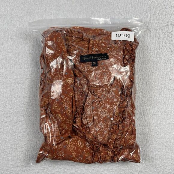 House of Harlow Dress Womens XL Orange Tiered Smocked Peasant Puff Sleeve Mini‎ - Picture 12 of 13